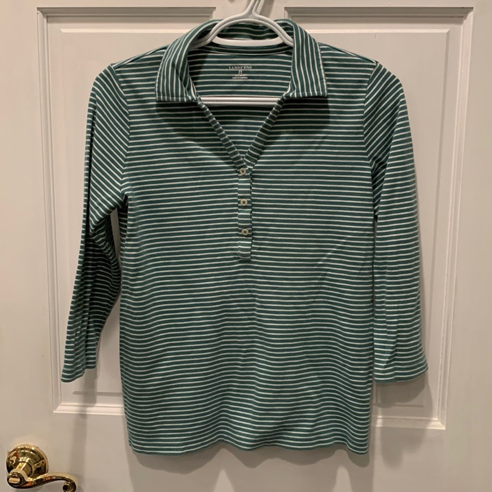 Lands end XS (2-4) Cotton 3/4 sleeve, 3/4 button shirt with collar